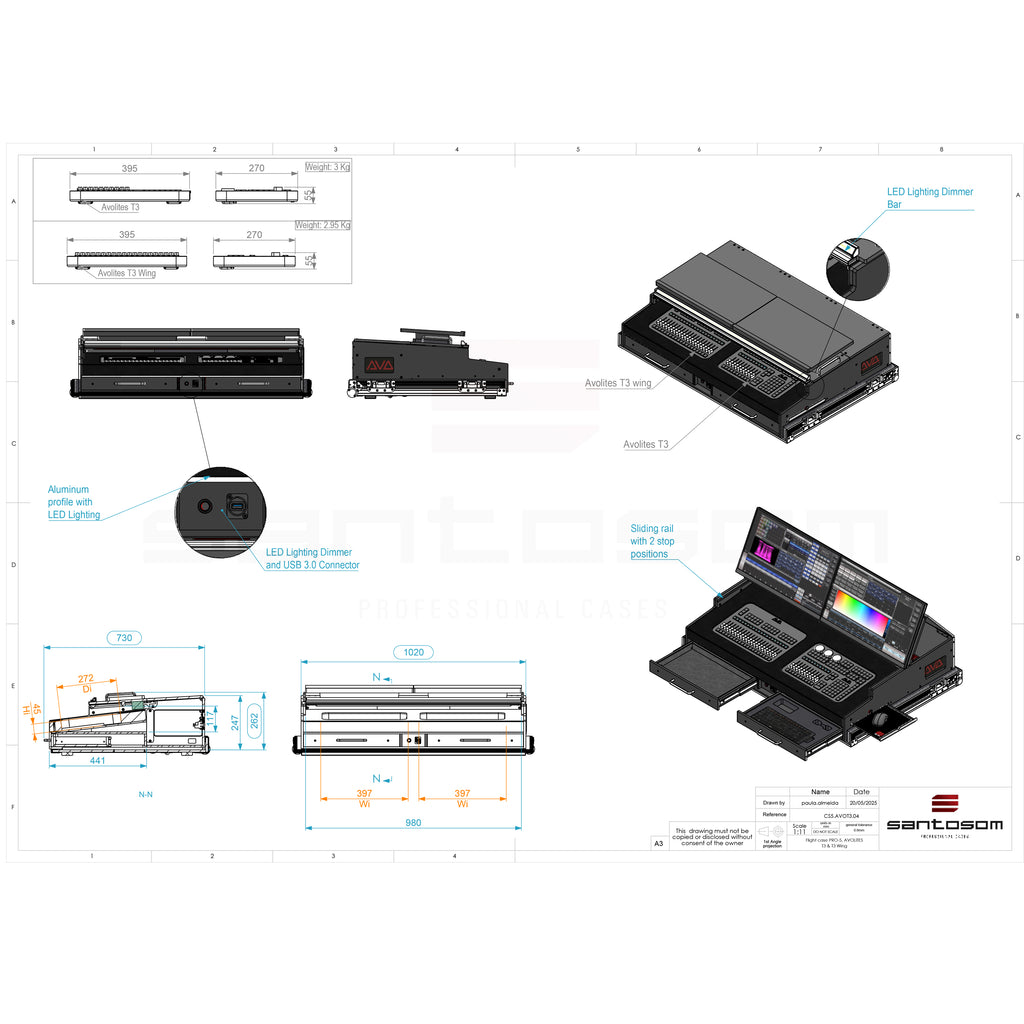 Flight case for Avolites AVOLITES T3 & T3 Wing Lighting controller with 4x casters by Santosom