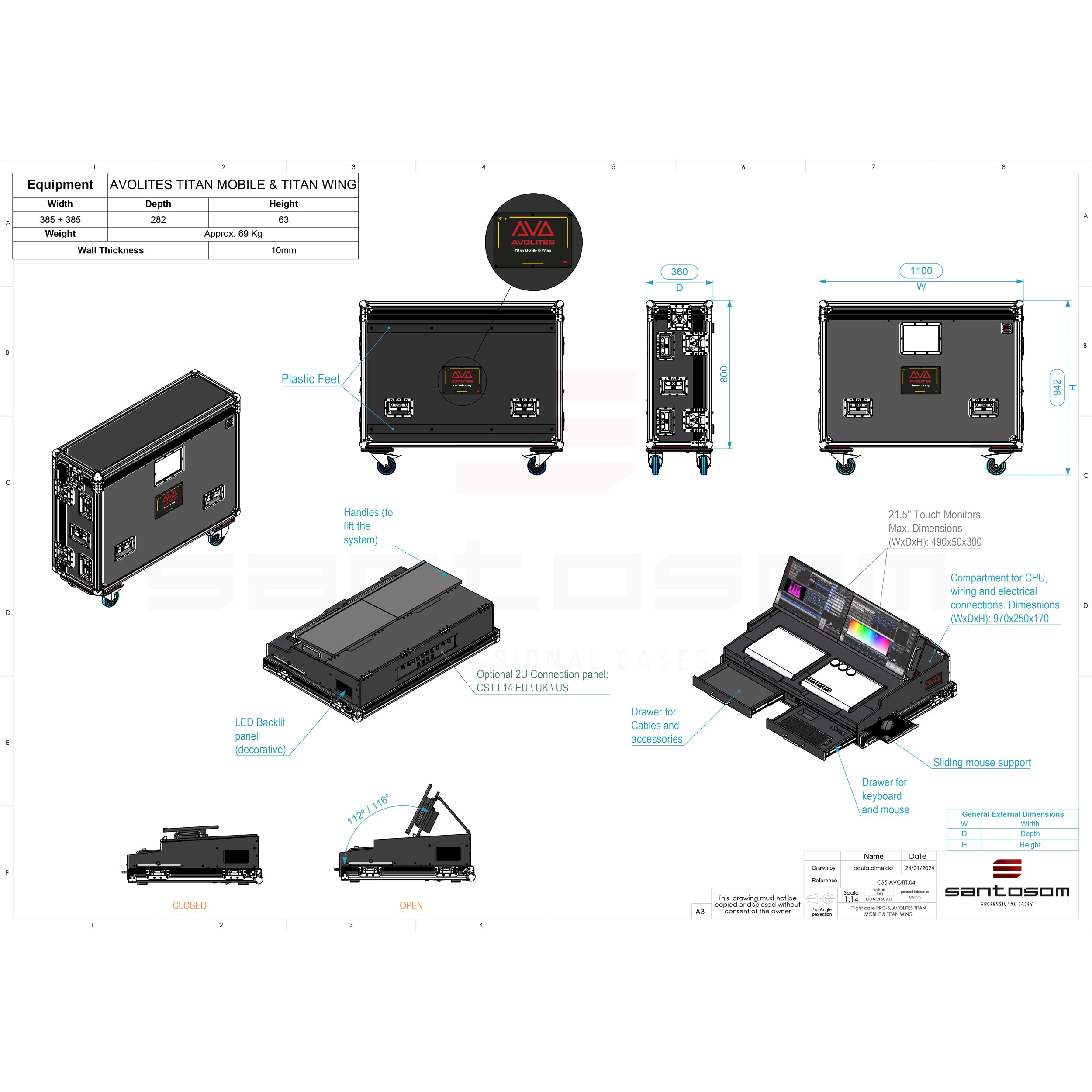 Flight case for AVOLITES TITAN MOBILE & TITAN WING Lighting controller with 4x casters by Santosom