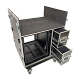 BRANCO ATA Flight Style FOH Mixing Console Case 12U Shockproof Rack 2 Drawer 2 Side Tables & 4 Locking Casters
