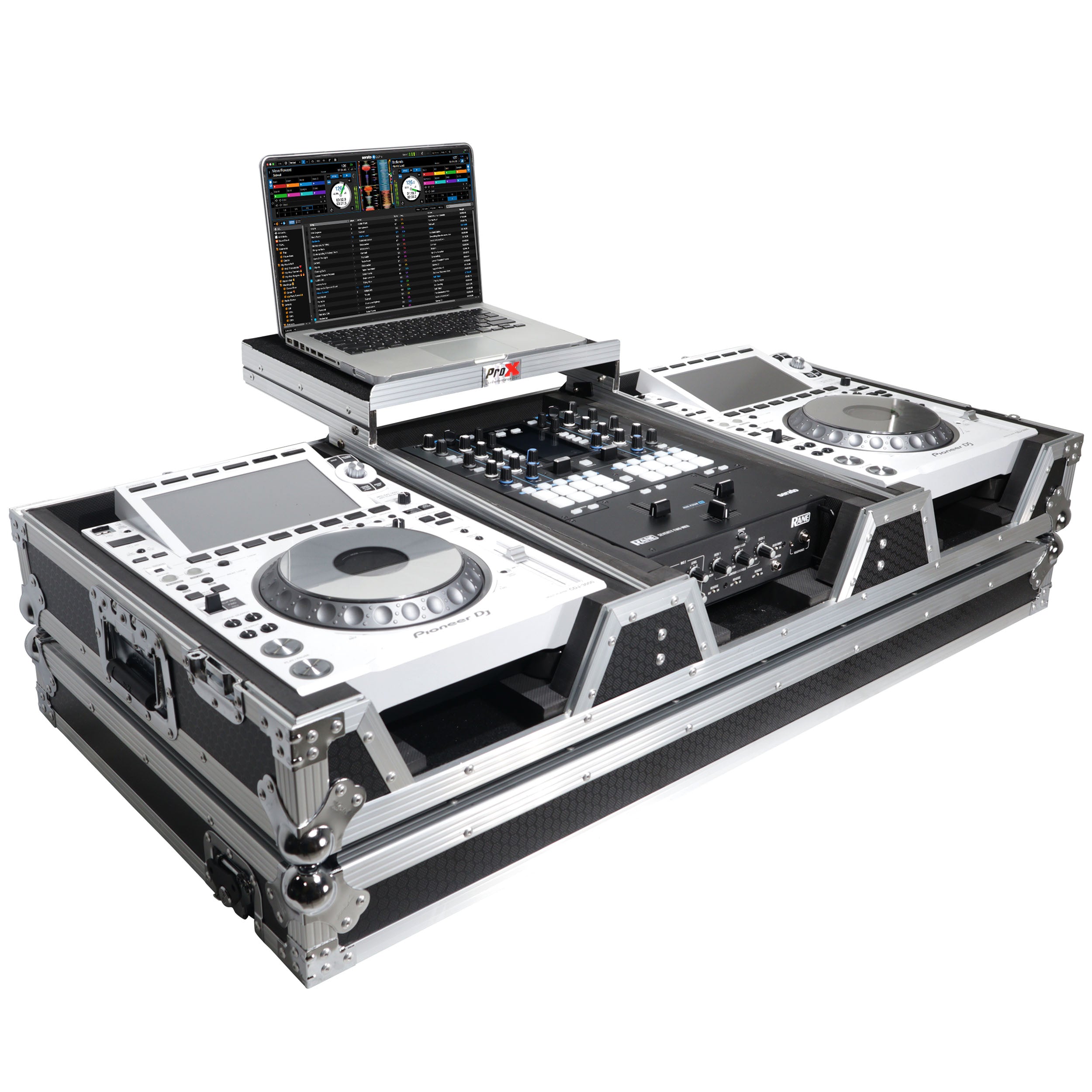 Flight Case DJ Coffin for Pioneer Mixer DJM-900NXS2 and 2 CDJ-3000 W-Wheels and Laptop Shelf