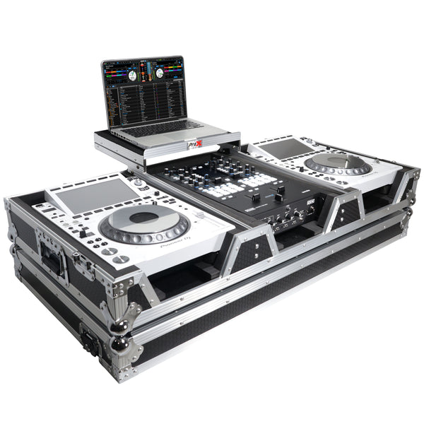 Flight Case DJ Coffin for Pioneer Mixer DJM-900NXS2 and 2 CDJ-3000 W-Wheels and Laptop Shelf