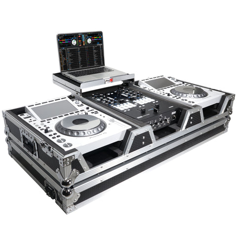 Flight Case DJ Coffin for Pioneer Mixer DJM-900NXS2 and 2 CDJ-3000 W-Wheels and Laptop Shelf