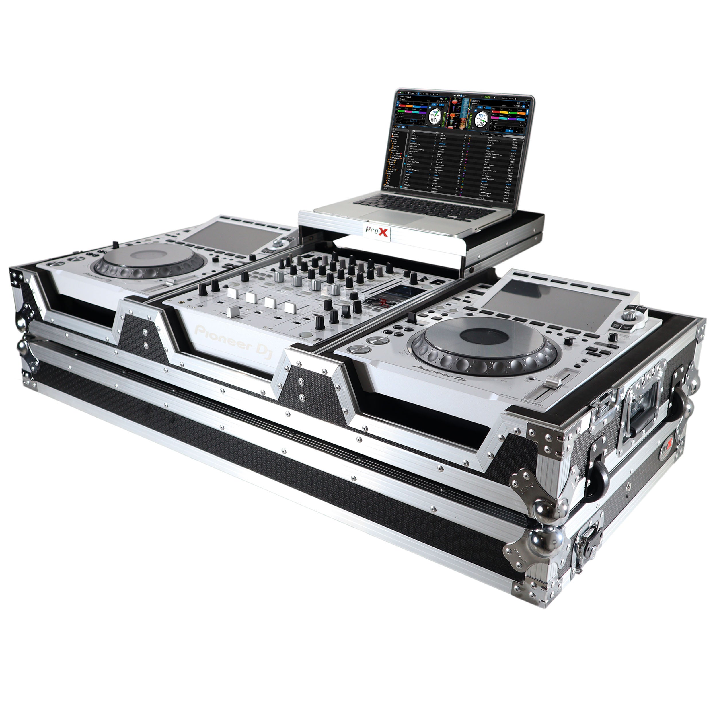 Flight Case DJ Coffin for Pioneer Mixer DJM-900NXS2 and 2 CDJ-3000 W-Wheels and Laptop Shelf
