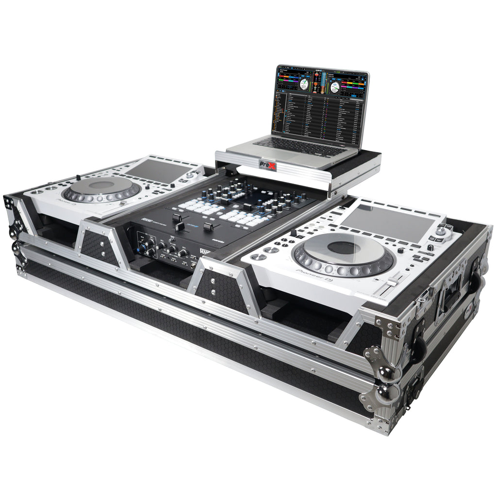 Flight Case DJ Coffin for Pioneer Mixer DJM-900NXS2 and 2 CDJ-3000 W-Wheels and Laptop Shelf