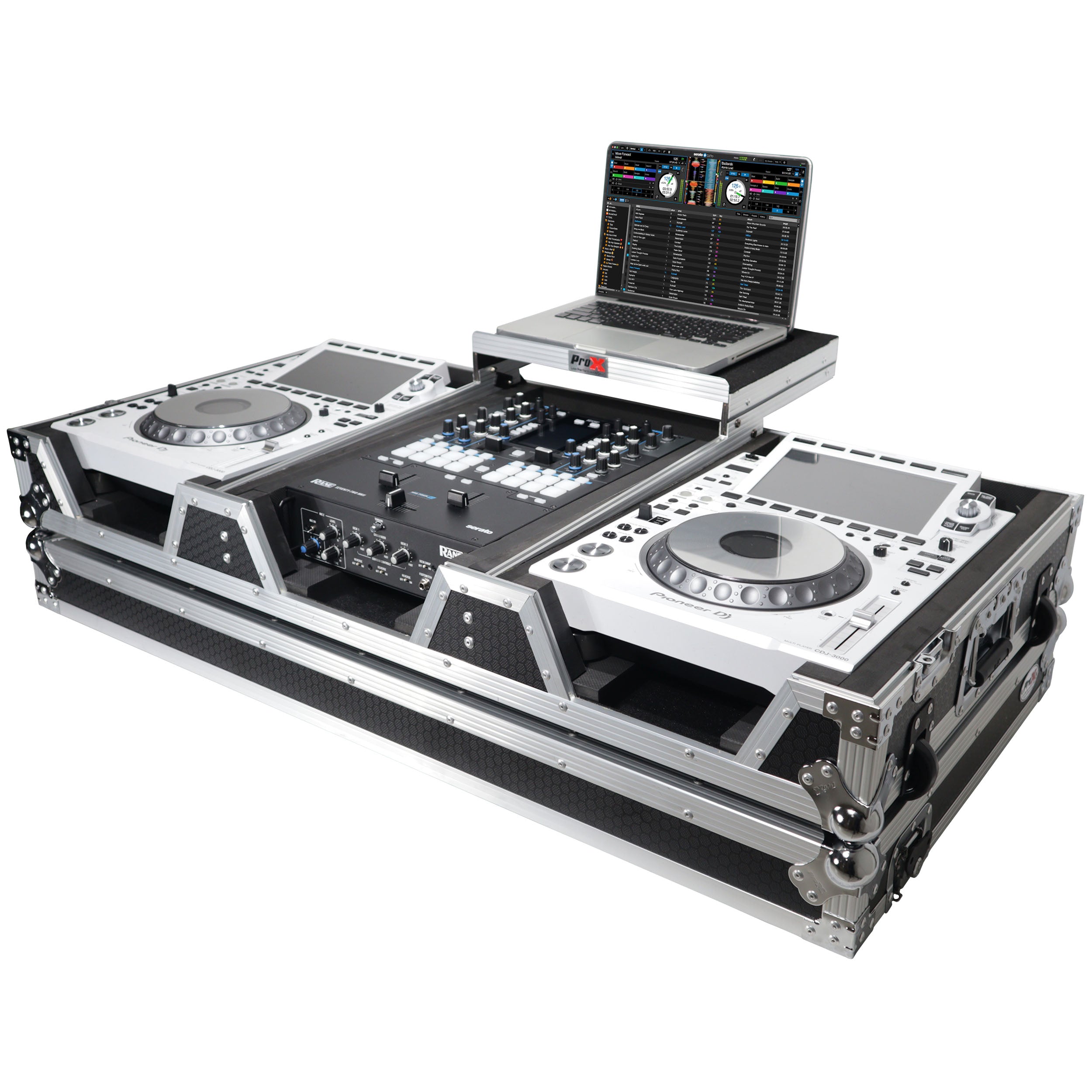 Flight Case DJ Coffin for Pioneer Mixer DJM-900NXS2 and 2 CDJ-3000 W-Wheels and Laptop Shelf