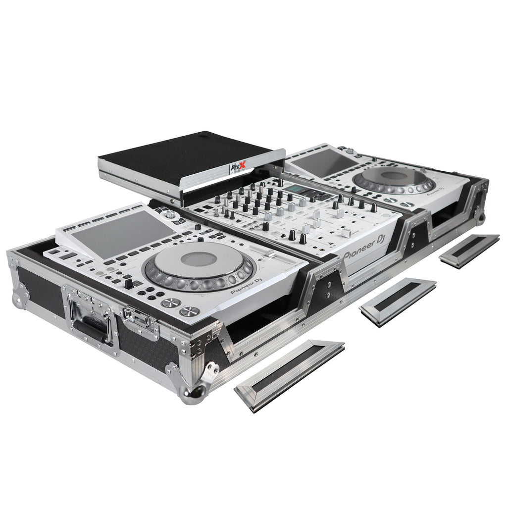 Flight Case DJ Coffin for Pioneer Mixer DJM-900NXS2 and 2 CDJ-3000 W-Wheels and Laptop Shelf