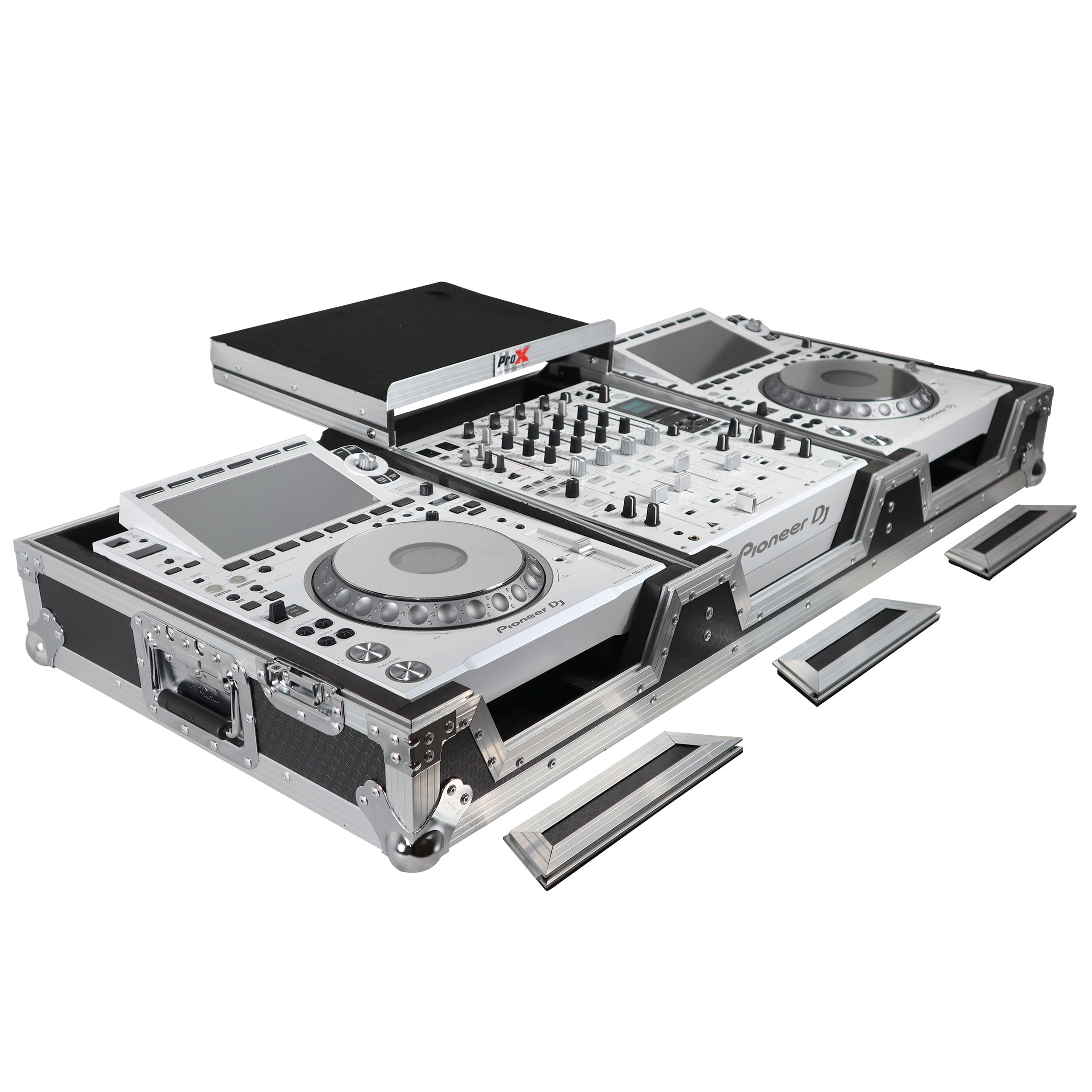 Flight Case DJ Coffin for Pioneer Mixer DJM-900NXS2 and 2 CDJ-3000 W-Wheels and Laptop Shelf