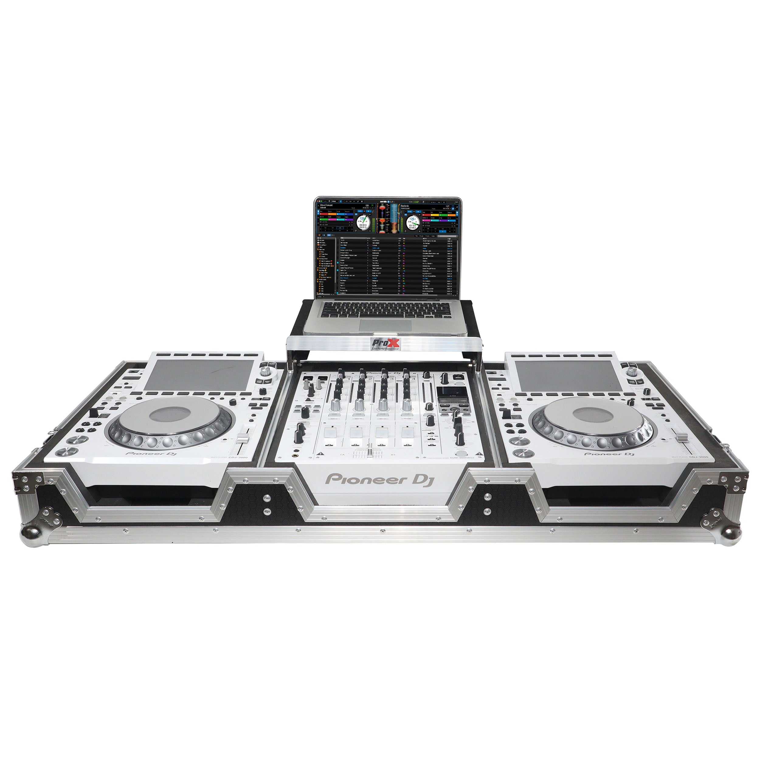 Flight Case DJ Coffin for Pioneer Mixer DJM-900NXS2 and 2 CDJ-3000 W-Wheels and Laptop Shelf