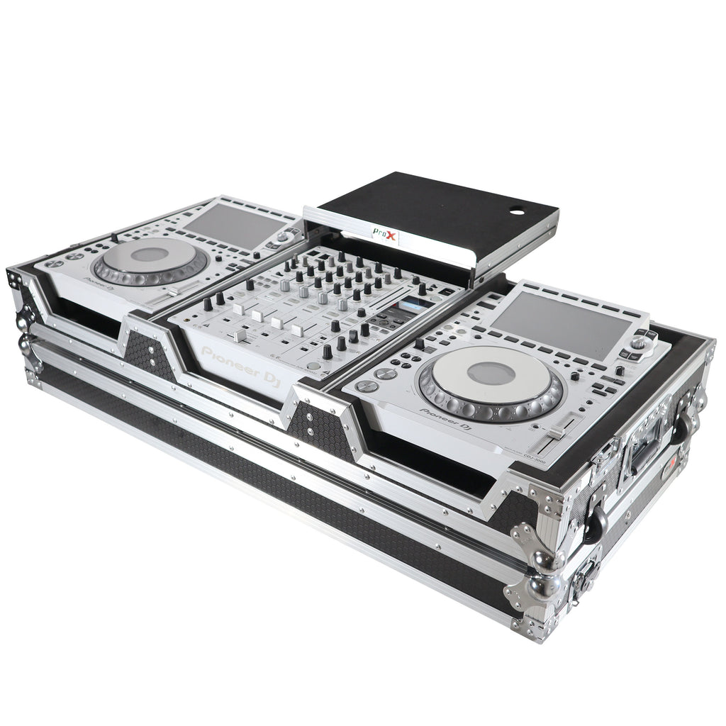 Flight Case DJ Coffin for Pioneer Mixer DJM-900NXS2 and 2 CDJ-3000 W-Wheels and Laptop Shelf