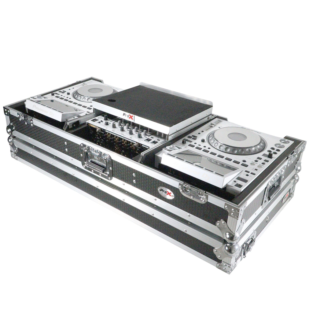 Flight Case DJ Coffin for Pioneer Mixer DJM-900NXS2 and 2 CDJ-3000 W-Wheels and Laptop Shelf