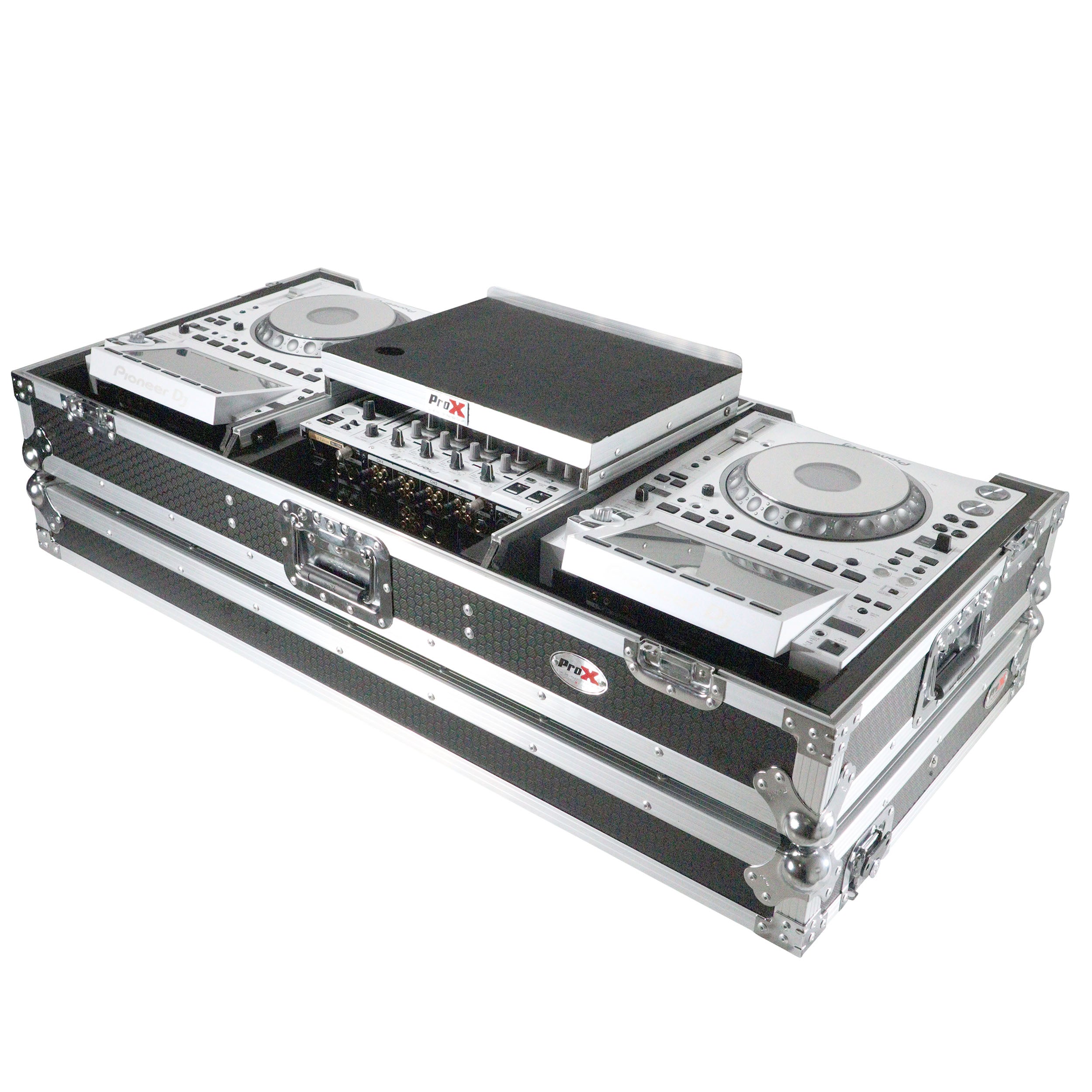 Flight Case DJ Coffin for Pioneer Mixer DJM-900NXS2 and 2 CDJ-3000 W-Wheels and Laptop Shelf