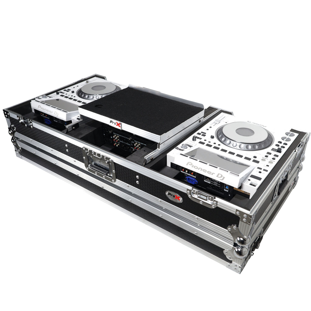 Flight Case DJ Coffin for Pioneer Mixer DJM-900NXS2 and 2 CDJ-3000 W-Wheels and Laptop Shelf