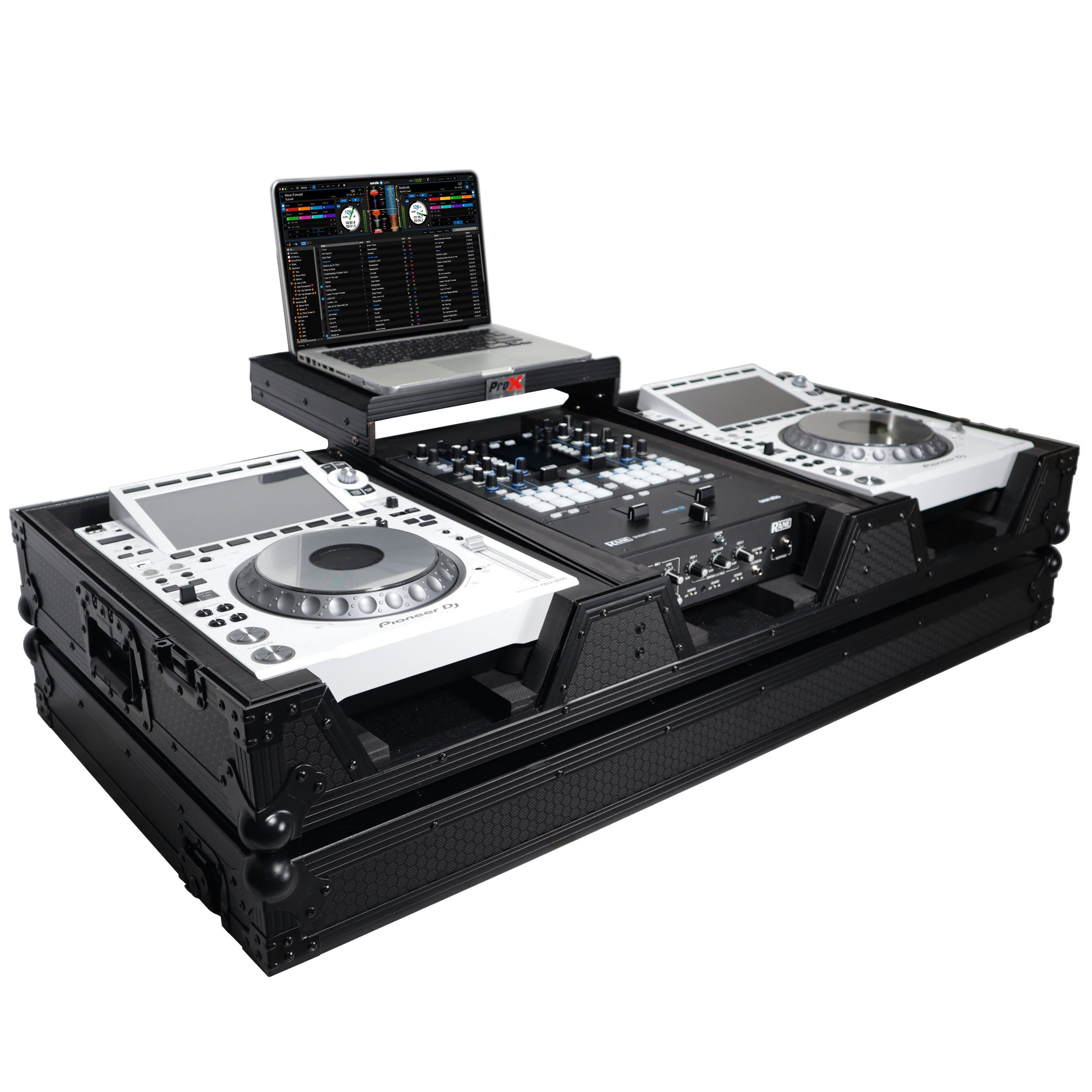 DJ Coffin Case for Pioneer 2X CDJ-3000 CD and DJM-900NXS2 Mixer W/Wheels & Laptop Shelf (Black on Black)