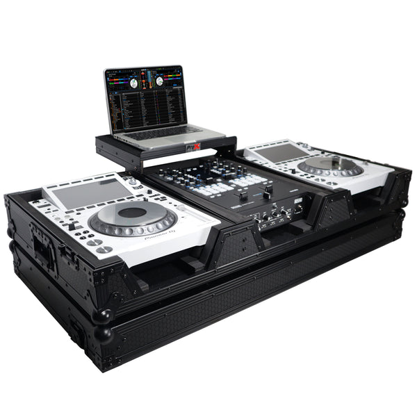 DJ Coffin Case for Pioneer 2X CDJ-3000 CD and DJM-900NXS2 Mixer W/Wheels & Laptop Shelf (Black on Black)