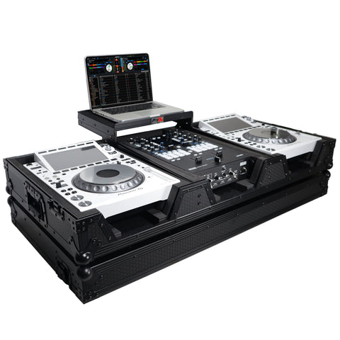 DJ Coffin Case for Pioneer 2X CDJ-3000 CD and DJM-900NXS2 Mixer W/Wheels & Laptop Shelf (Black on Black)