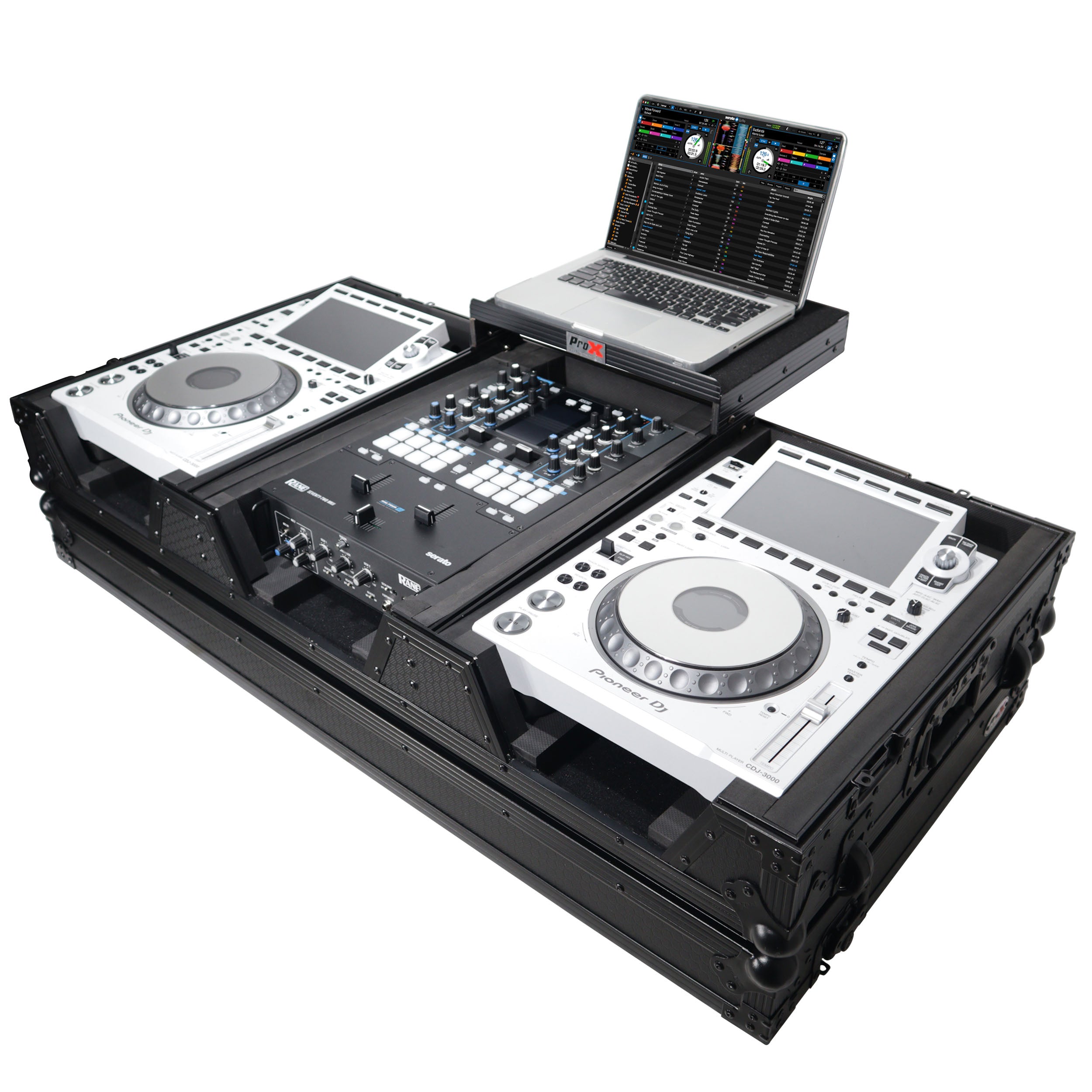 DJ Coffin Case for Pioneer 2X CDJ-3000 CD and DJM-900NXS2 Mixer W/Wheels & Laptop Shelf (Black on Black)