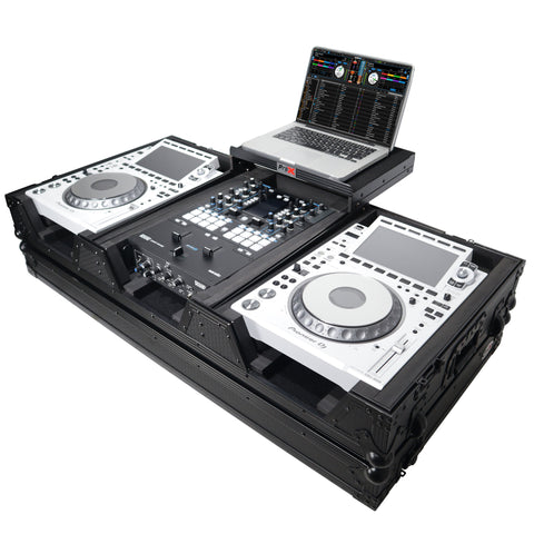 DJ Coffin Case for Pioneer 2X CDJ-3000 CD and DJM-900NXS2 Mixer W/Wheels & Laptop Shelf (Black on Black)