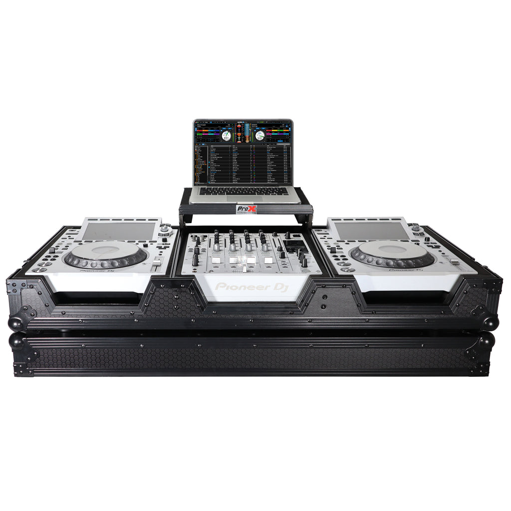 DJ Coffin Case for Pioneer 2X CDJ-3000 CD and DJM-900NXS2 Mixer W/Wheels & Laptop Shelf (Black on Black)