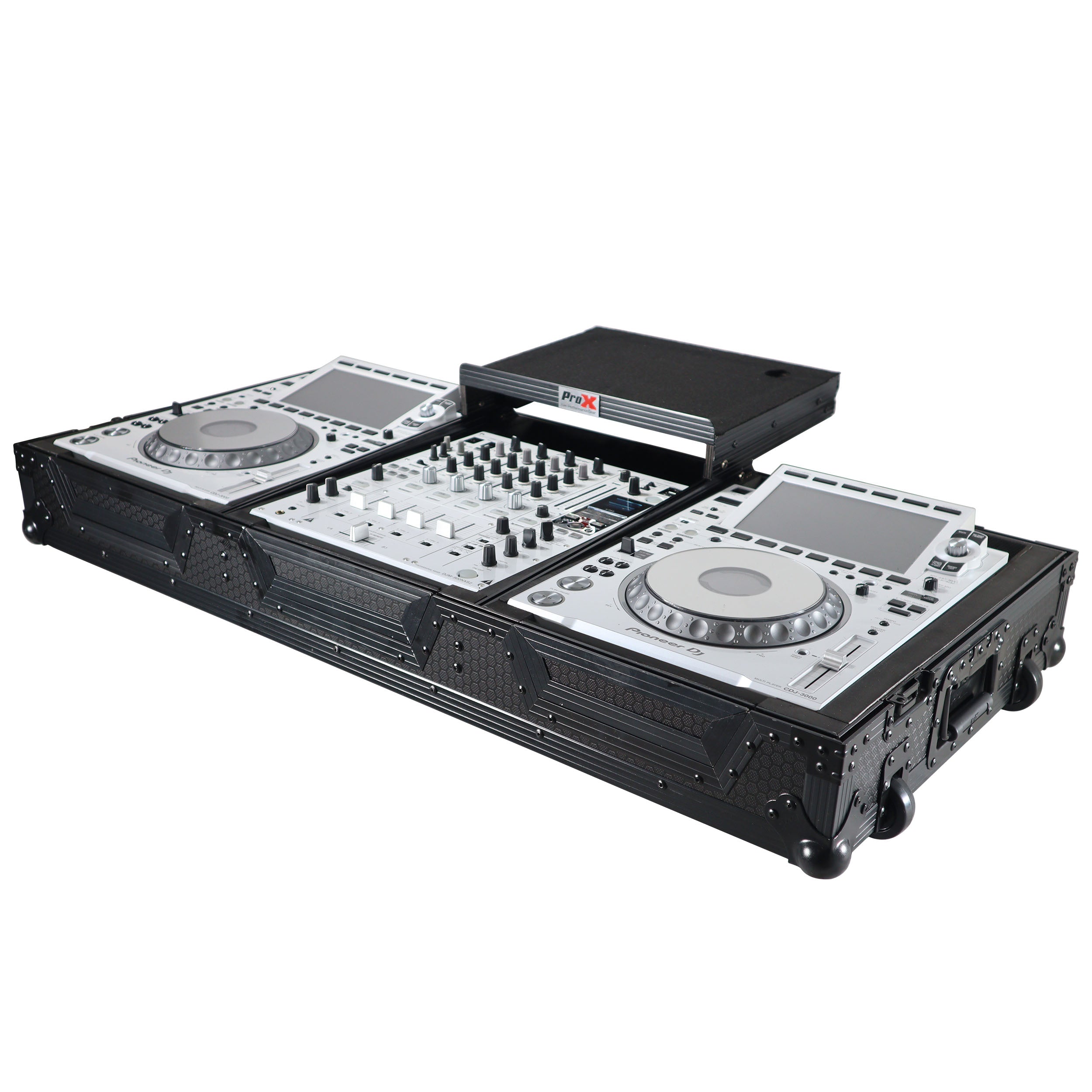 DJ Coffin Case for Pioneer 2X CDJ-3000 CD and DJM-900NXS2 Mixer W/Wheels & Laptop Shelf (Black on Black)