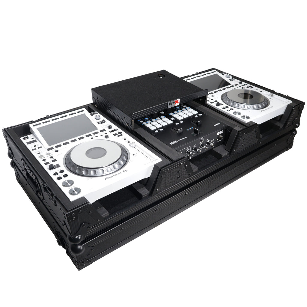 DJ Coffin Case for Pioneer 2X CDJ-3000 CD and DJM-900NXS2 Mixer W/Wheels & Laptop Shelf (Black on Black)
