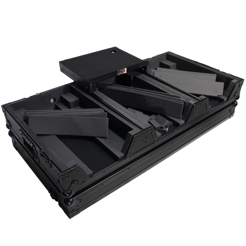 DJ Coffin Case for Pioneer 2X CDJ-3000 CD and DJM-900NXS2 Mixer W/Wheels & Laptop Shelf (Black on Black)