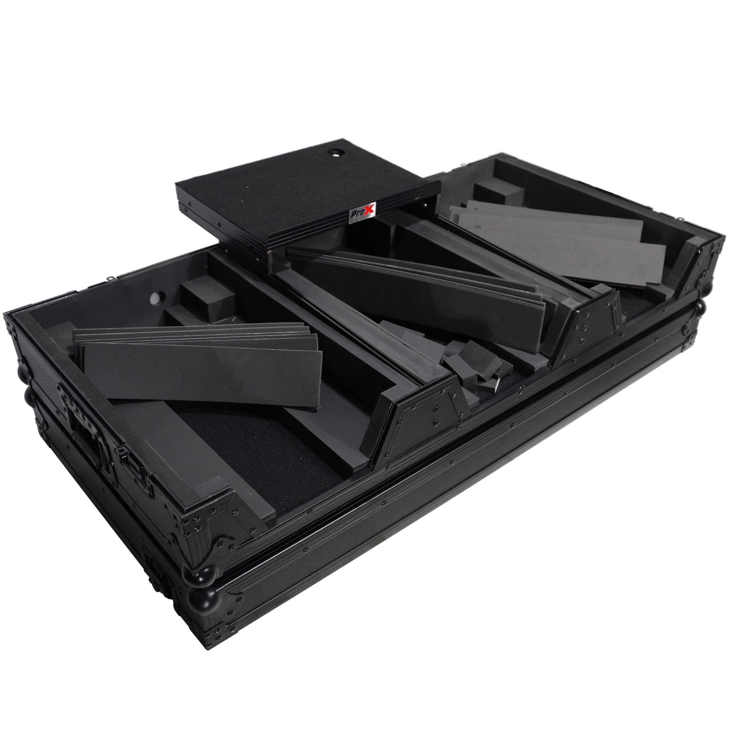 DJ Coffin Case for Pioneer 2X CDJ-3000 CD and DJM-900NXS2 Mixer W/Wheels & Laptop Shelf (Black on Black)