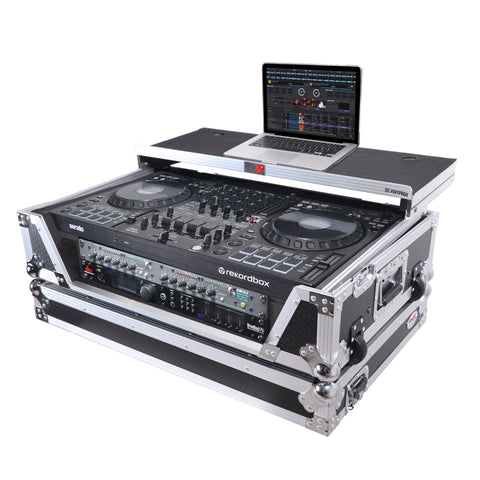 Flight Style Road Case For Pioneer DDJ-FLX10 or DDJ-GRV6 DJ Controller with Laptop Shelf 2U Rack Space Wheels