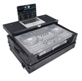 ATA Flight Style Road Case For Pioneer DDJ-FLX10 or DDJ-GRV6 with Laptop Shelf 1U Rack Space Wheels and LED Black Finish