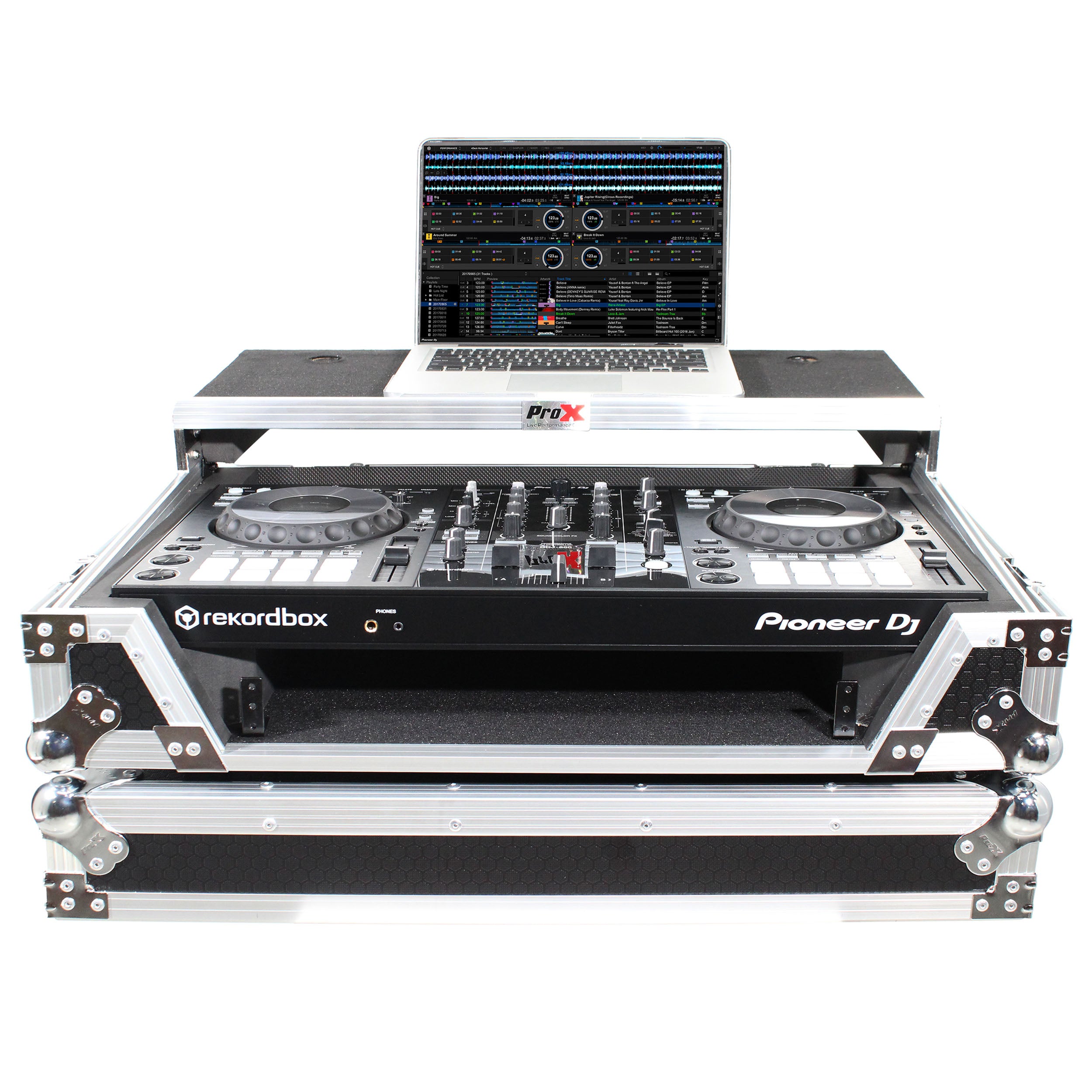 Flight Case For Pioneer DDJ-800 Digital Controller W-Sliding Laptop Shelf and Wheels & 1U Rackspace