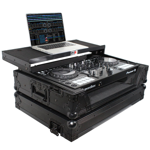 Flight Case For Pioneer DDJ-800 Digital Controller W-Sliding Laptop Shelf and Wheels &1U; Rackspace -Black on Black