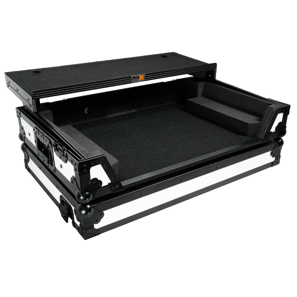 ATA Flight Style Road Case For Pioneer DDJ-FLX10 or DDJ-GRV6 with Laptop Shelf 1U Rack Space and Wheels White Black Finish