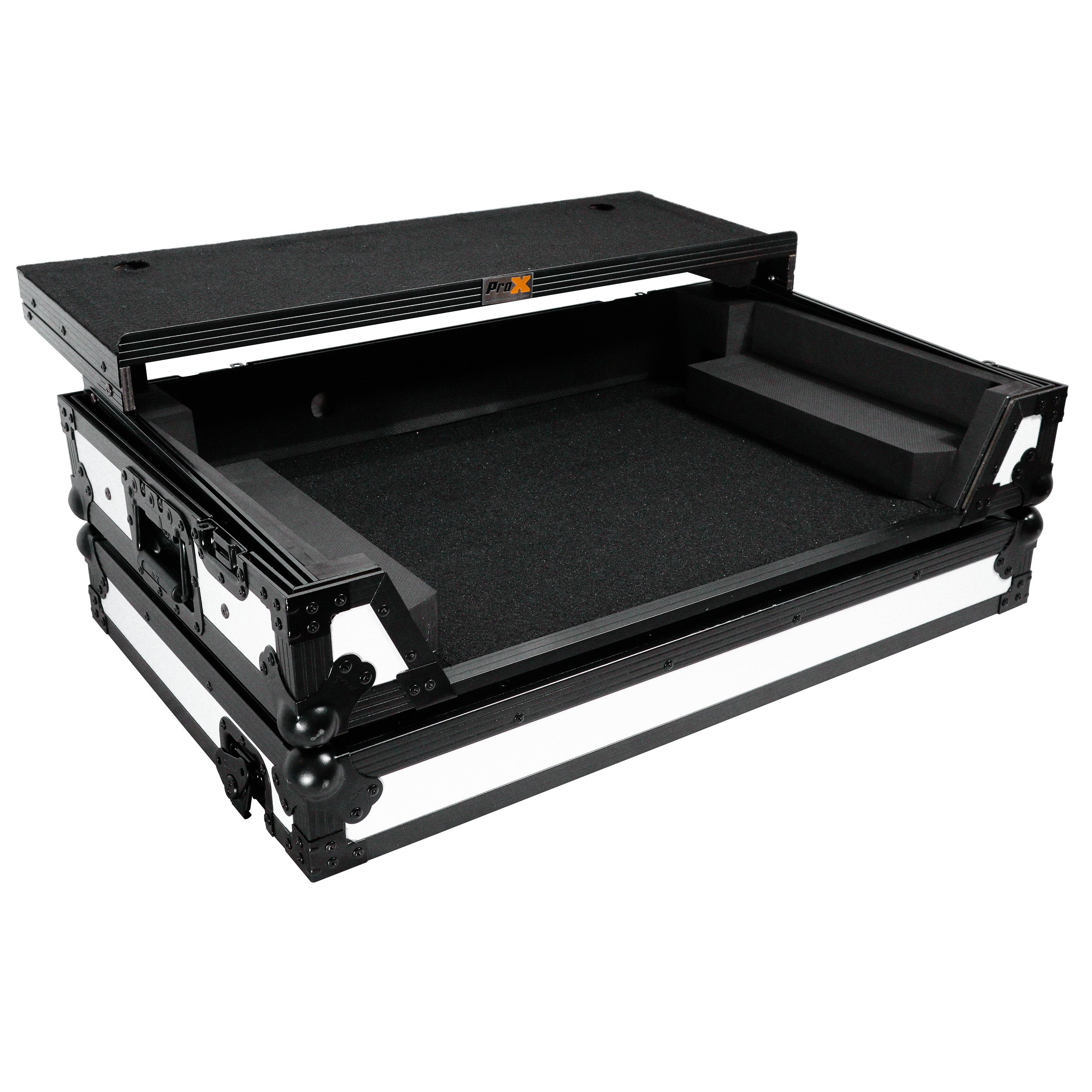 ATA Flight Style Road Case For Pioneer DDJ-FLX10 or DDJ-GRV6 with Laptop Shelf 1U Rack Space and Wheels White Black Finish
