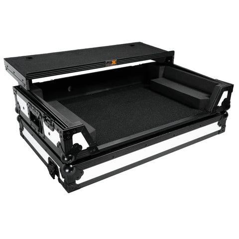 ATA Flight Style Road Case For Pioneer DDJ-FLX10 or DDJ-GRV6 with Laptop Shelf 1U Rack Space and Wheels White Black Finish