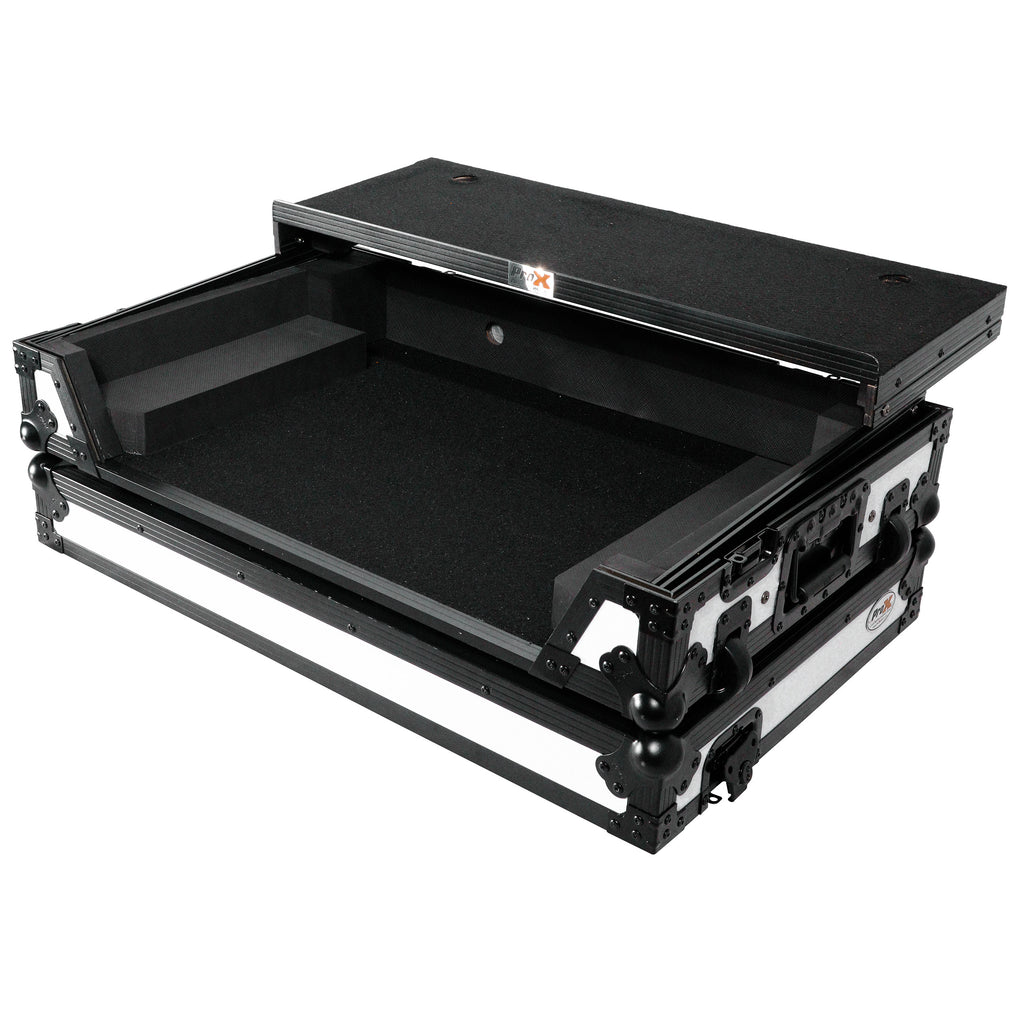 ATA Flight Style Road Case For Pioneer DDJ-FLX10 or DDJ-GRV6 with Laptop Shelf 1U Rack Space and Wheels White Black Finish
