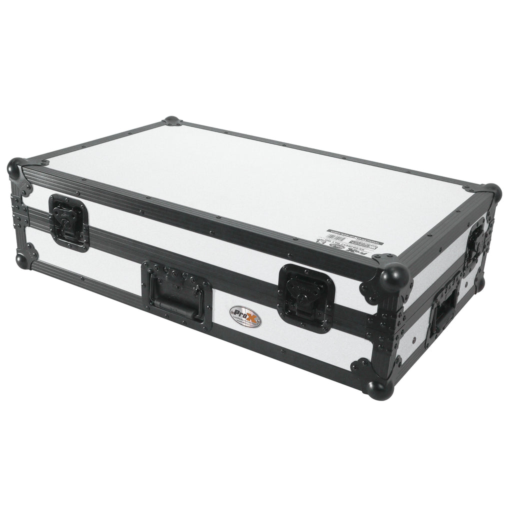 ATA Flight Style Road Case For Pioneer DDJ-FLX10 or DDJ-GRV6 with Laptop Shelf 1U Rack Space and Wheels White Black Finish