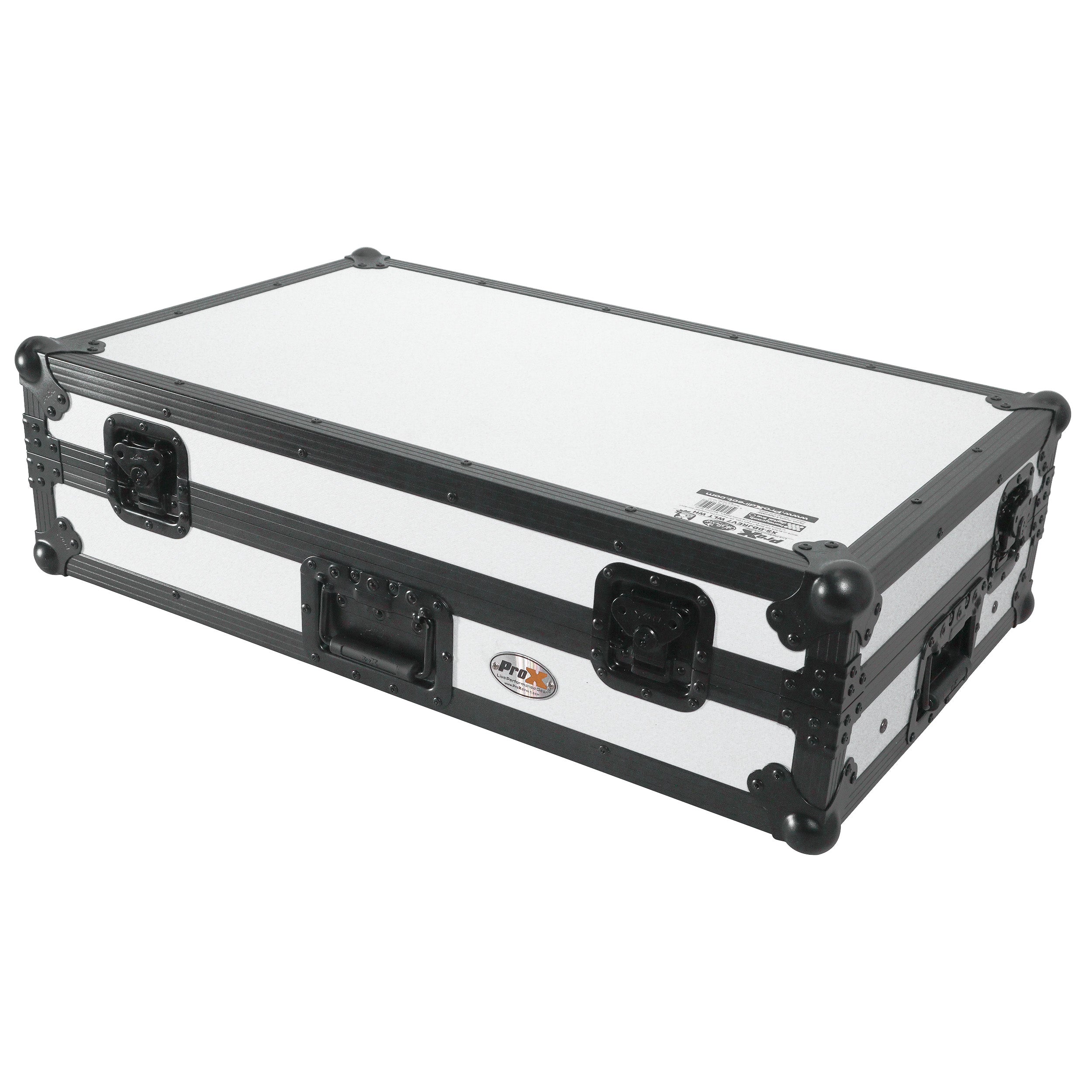 ATA Flight Style Road Case For Pioneer DDJ-FLX10 or DDJ-GRV6 with Laptop Shelf 1U Rack Space and Wheels White Black Finish
