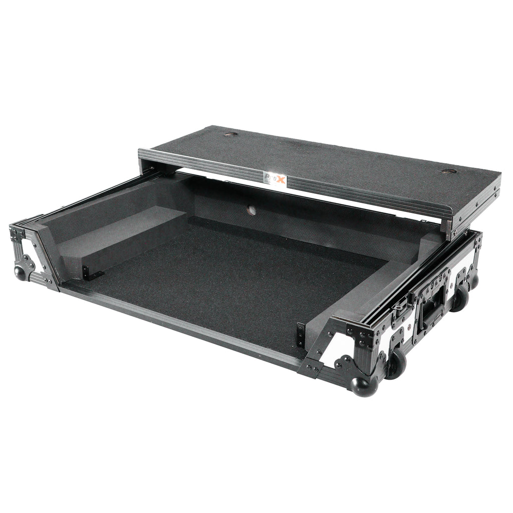 ATA Flight Style Road Case For Pioneer DDJ-FLX10 or DDJ-GRV6 with Laptop Shelf 1U Rack Space and Wheels White Black Finish