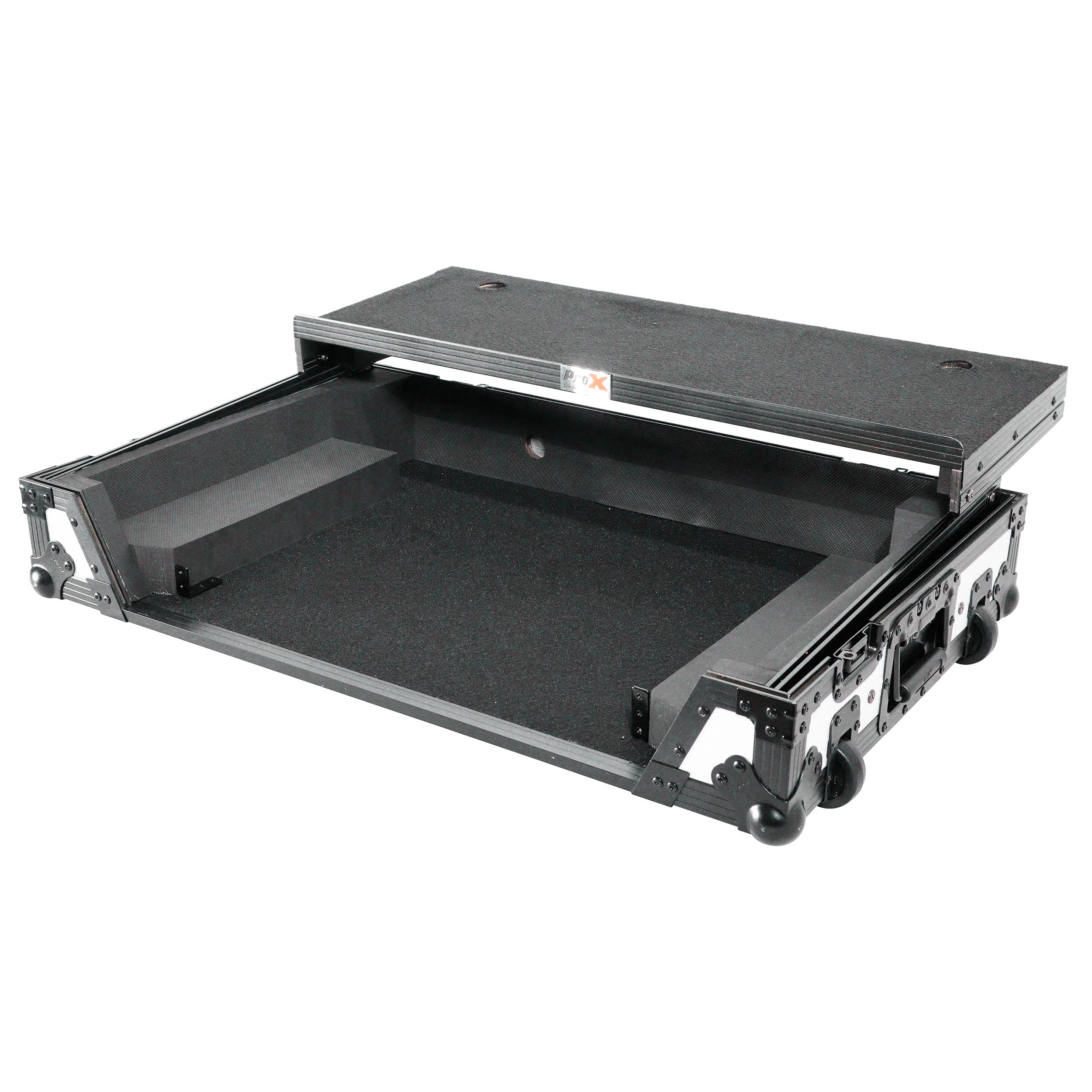 ATA Flight Style Road Case For Pioneer DDJ-FLX10 or DDJ-GRV6 with Laptop Shelf 1U Rack Space and Wheels White Black Finish