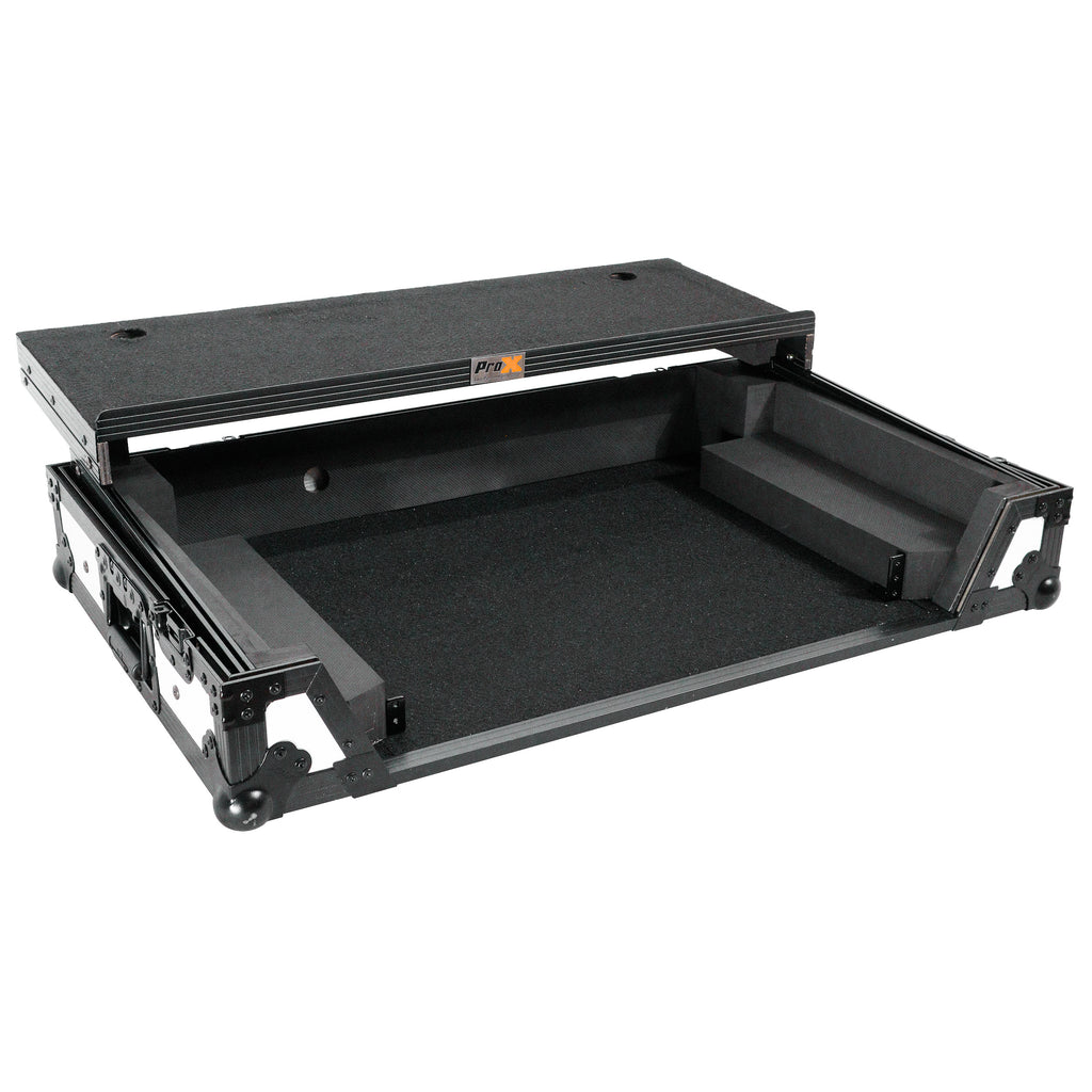 ATA Flight Style Road Case For Pioneer DDJ-FLX10 or DDJ-GRV6 with Laptop Shelf 1U Rack Space and Wheels White Black Finish