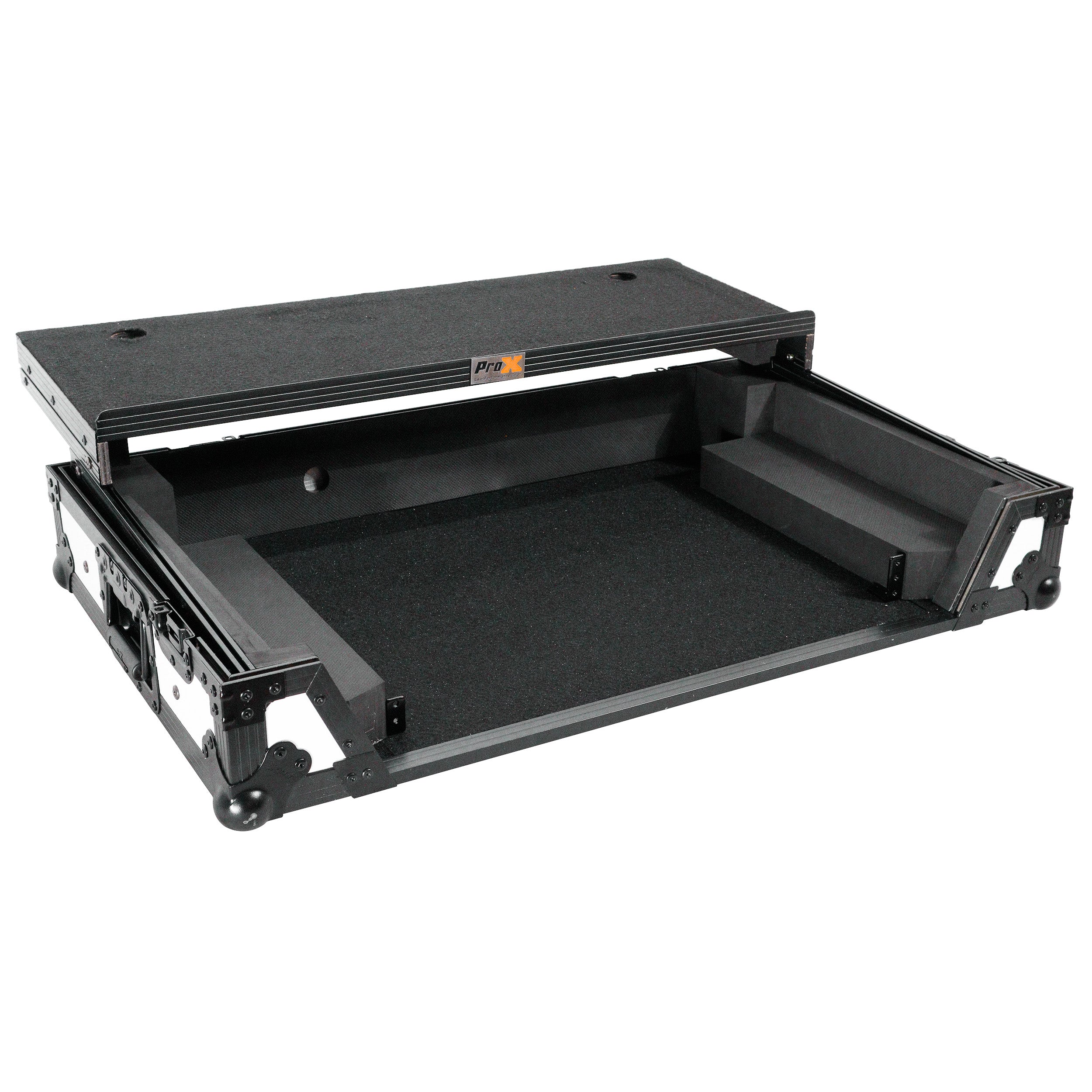 ATA Flight Style Road Case For Pioneer DDJ-FLX10 or DDJ-GRV6 with Laptop Shelf 1U Rack Space and Wheels White Black Finish