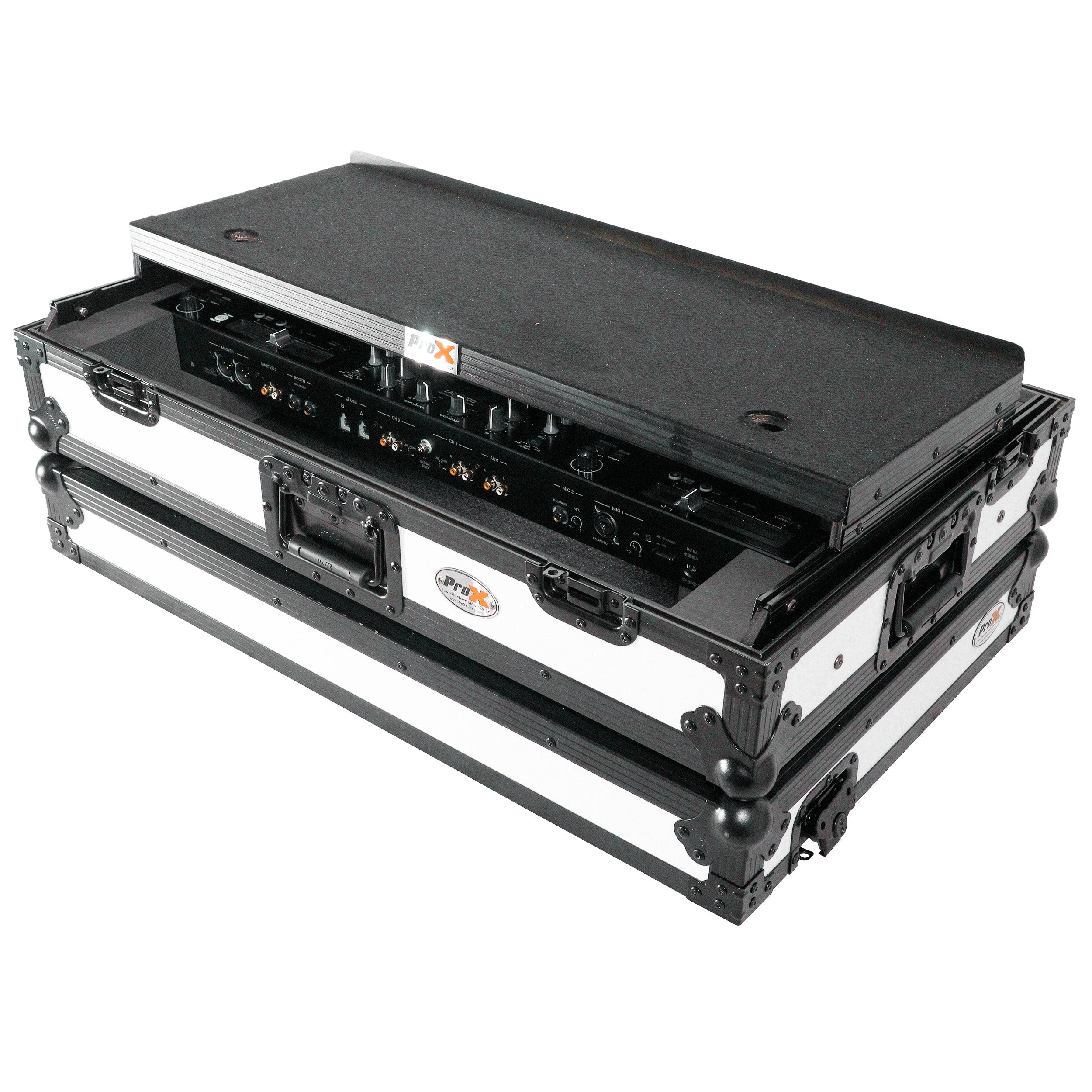ATA Flight Style Road Case For Pioneer DDJ-FLX10 or DDJ-GRV6 with Laptop Shelf 1U Rack Space and Wheels White Black Finish