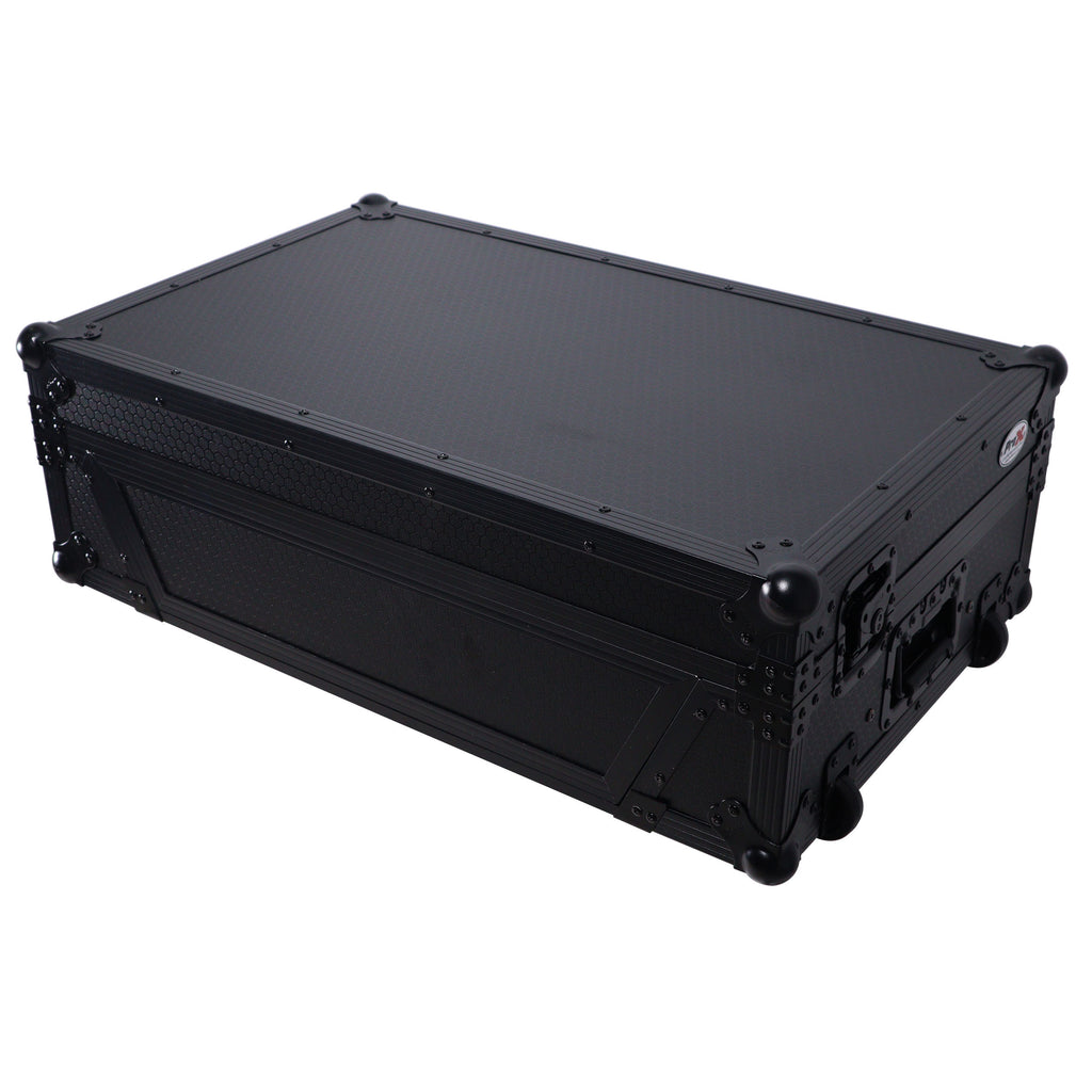 Flight Style Road Case For Pioneer DDJ-FLX10 or DDJ-GRV6 DJ Controller with Laptop Shelf 2U Rack Space Wheels - Black Finish