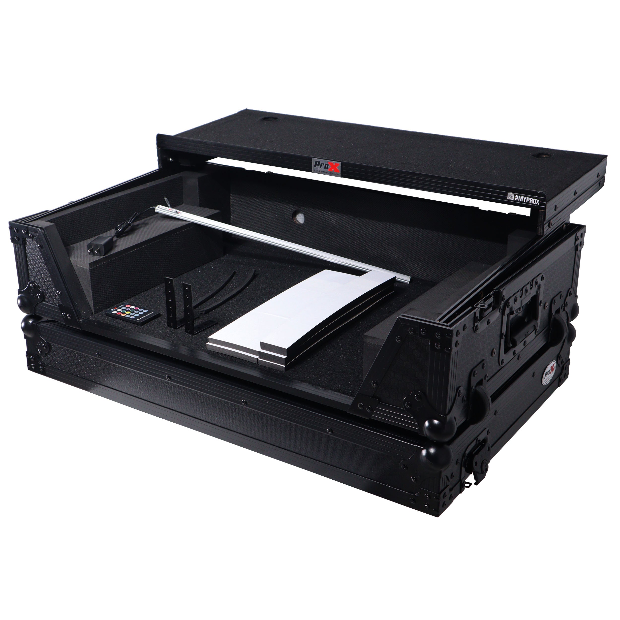 Flight Style Road Case For Pioneer DDJ-FLX10 or DDJ-GRV6 DJ Controller with Laptop Shelf 2U Rack Space Wheels - Black Finish