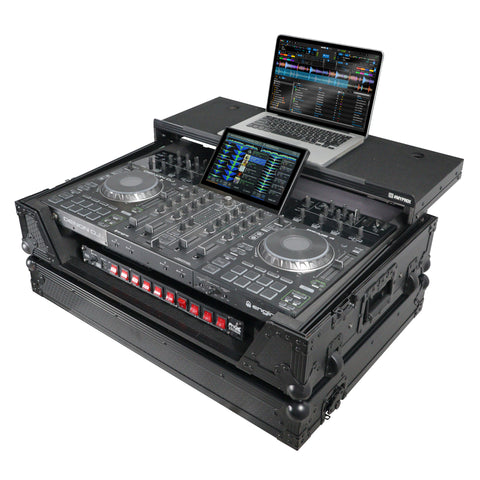 ATA Flight Case For Denon PRIME 4 MK2 DJ Controller with Laptop Shelf 1U Rack Space and Wheels - Black