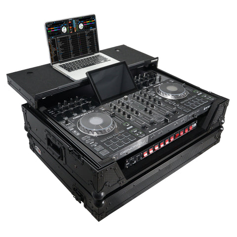 ATA Flight Case For Denon PRIME 4 MK2 DJ Controller with Laptop Shelf 1U Rack Space and Wheels - Black