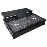 ATA Flight Case For Denon PRIME 4 MK2 DJ Controller with Laptop Shelf 1U Rack Space and Wheels - Black