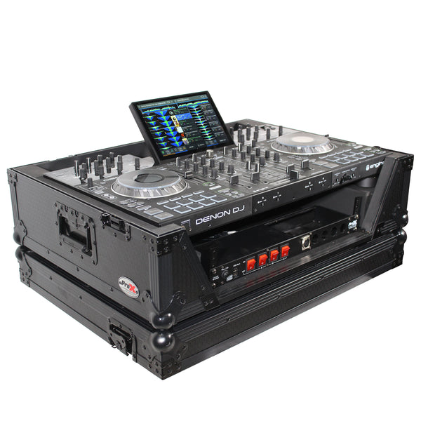ATA Flight Case For Denon PRIME 4 DJ Controller with 2U Rack Space and Wheels - Black