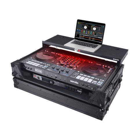 ATA Flight Style Road Case For RANE Four or RANE Performer DJ Controller with Laptop Shelf 1U Rack Space LED and Wheels - Black