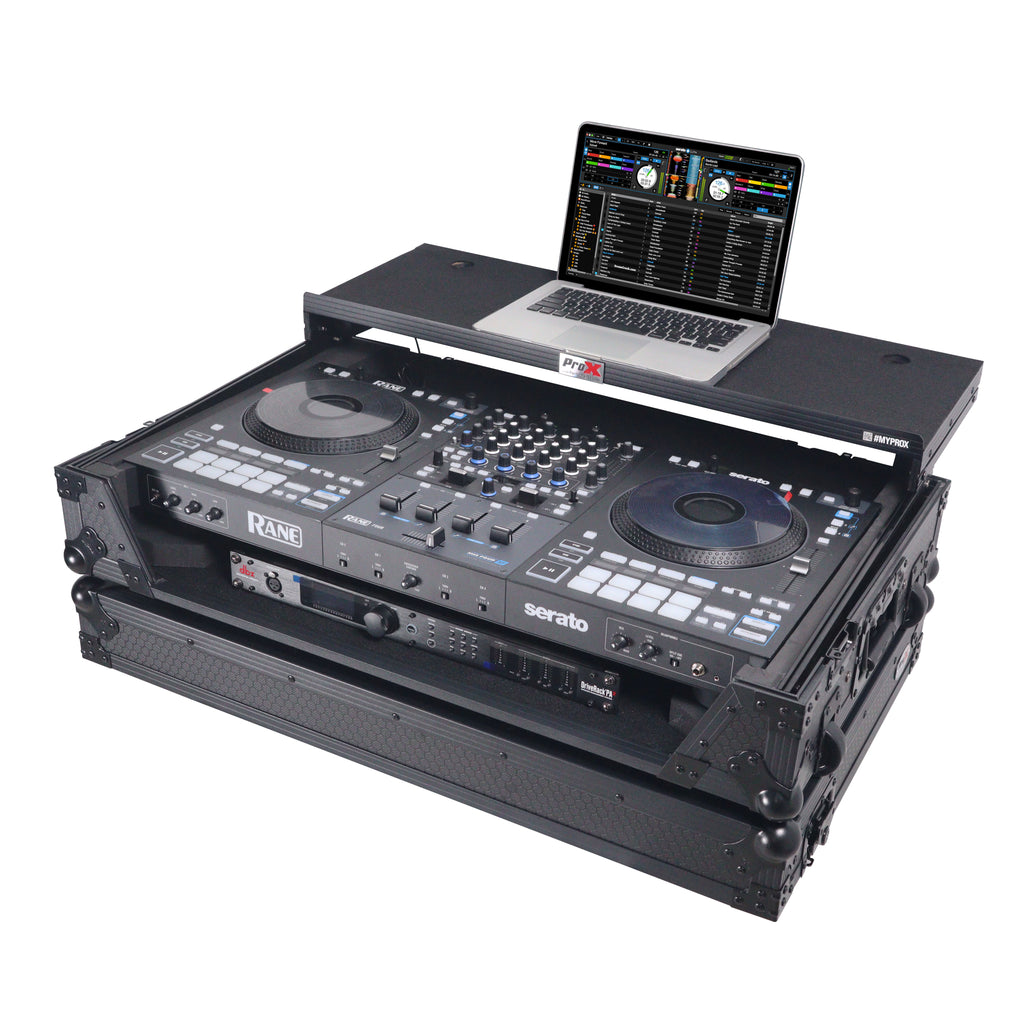 ATA Flight Style Road Case For RANE Four or RANE Performer DJ Controller with Laptop Shelf 1U Rack Space LED and Wheels - Black