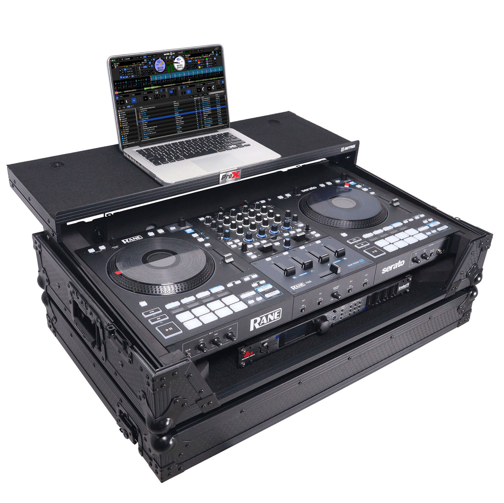 ATA Flight Style Road Case For RANE Four or RANE Performer DJ Controller with Laptop Shelf 1U Rack Space LED and Wheels - Black